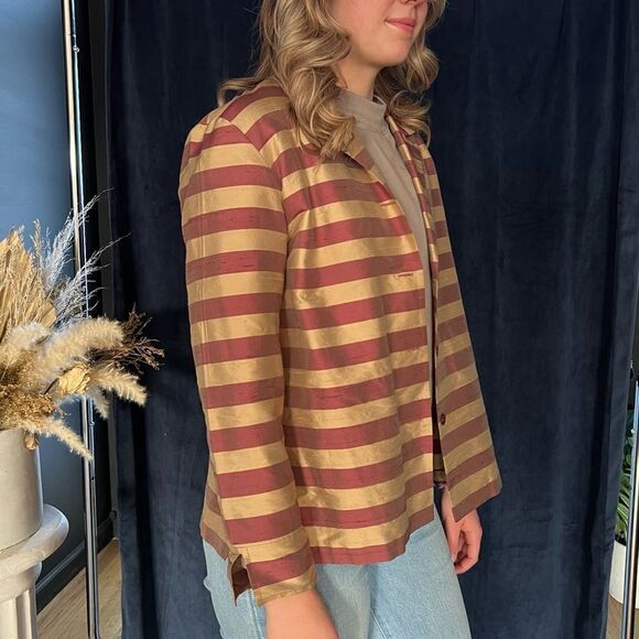 Striped Silk Long Sleeve Dress Jacket, Stephanie Chaus, Size Medium - Picture 6 of 7